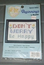 Vintage Cross Stitch Kit Beginners Beginnings Bucilla &#39;Don&#39;t Worry Be Ha... - $7.75
