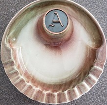 &quot;Hyde Park&quot; 1901 Metal Monogrammed &quot;A&quot; Ashtray Ivory~ Green and Brown Drip Glaze - £47.01 GBP