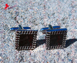 Square Black and Silver Finish Cufflinks – Wedding Party, Father's Day, Gifts - £3.15 GBP