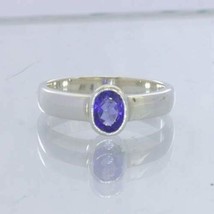 Blue Purple Tanzanite Oval Gem 925 Solitaire Ring size 5.75 Stacking Design 530 - £42.63 GBP