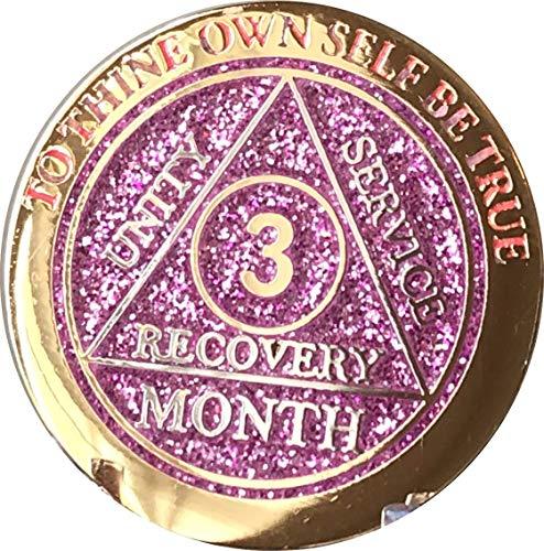 RecoveryChip 3 Month AA Medallion Reflex Pink Glitter Gold and Silver Plated Chi