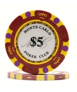 25 Da Vinci Premium 14 gr Clay Monte Carlo Poker Chips, Red $5 Denomination - £12.73 GBP