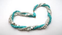 Vintage 1960s Faux Pearl and Turquoise Necklace 16&quot; - $29.70