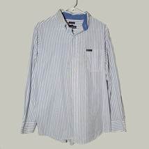 Chaps Mens Button Down Shirt Med Blue and White Striped Long Sleeve - £11.07 GBP