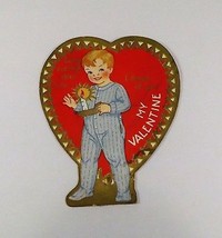 Vintage 1940&#39;s Valentine Card Boy In Pajamas Candle Dream of You 2 3/4&quot; x 3 1/2&quot; - £2.20 GBP
