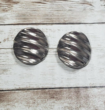 Vintage Clip On Earrings Large Wavy Silver Tone Circle 1 &amp; 1/8&quot; - $14.99