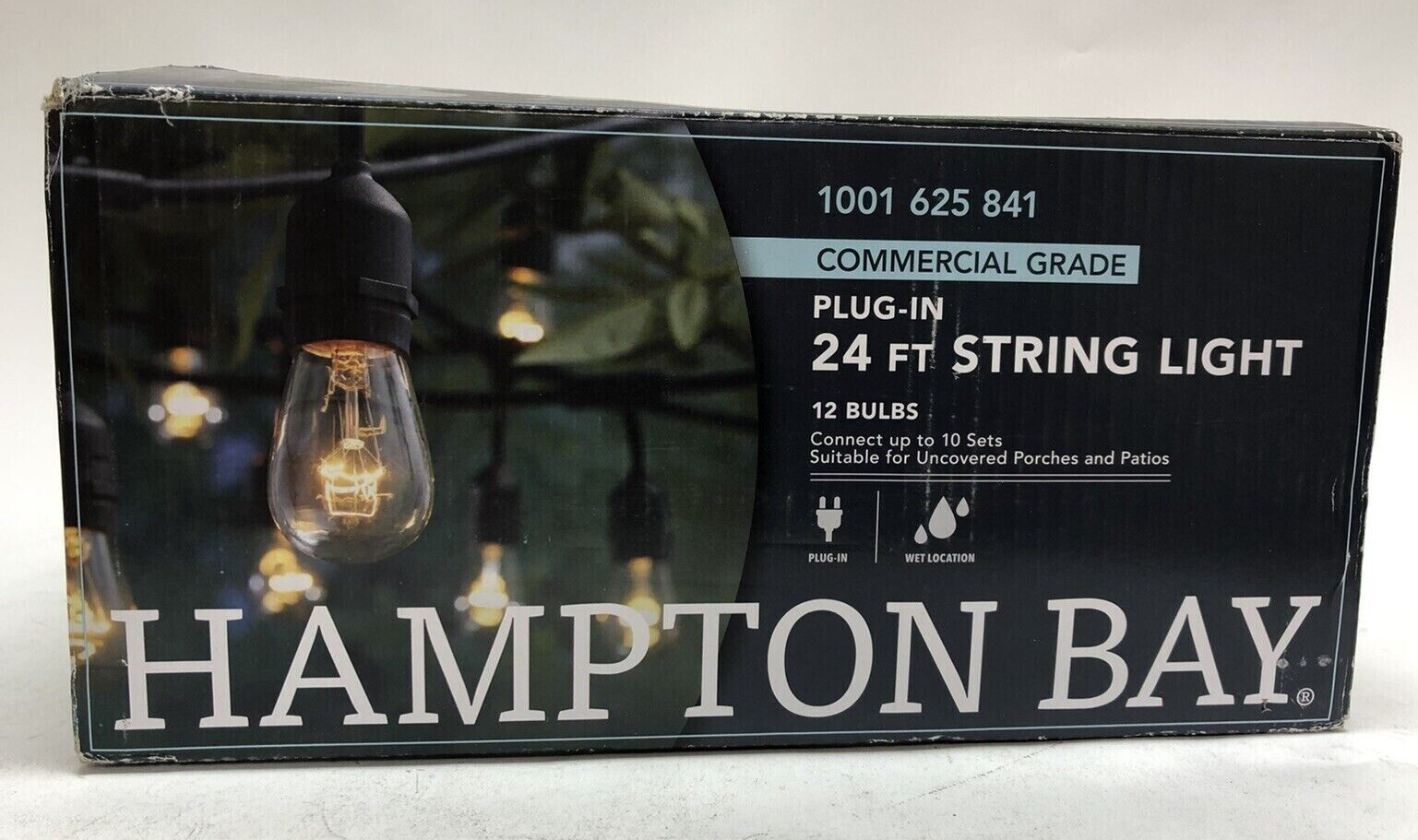 Hampton Bay-12-Light 24 ft. Black Incandescent Outdoor Christmas String Lights - £21.22 GBP