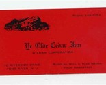 Ye Olde Cedar Inn Business Card Toms River New Jersey Rudolph Will &amp; Ton... - £7.82 GBP