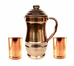 Copper Maharaja Jug Water Storage Pitcher 1500ML 2 Drinking Tumbler Glas... - £31.54 GBP