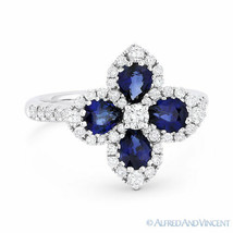 2.08 ct Pear-Shape Sapphire &amp; Diamond Pave 18k White Gold Right-Hand Flower Ring - £2,769.94 GBP