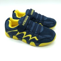 Hobibear Boys Sneakers Faux Suede Hook  &amp; Loop Navy Blue Yellow Size 34 ... - £7.64 GBP