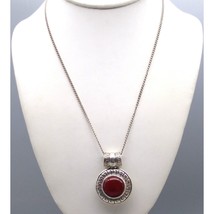 Shimmering Magenta Circle Pendant Necklace, Vintage Round with Greek Key Frame - £20.09 GBP