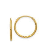 Finest Gold 1.25 x 14 mm 14K Yellow Gold Diamond-Cut Endless Hoop Earrin... - $120.20 CAD