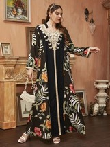TOLEEN Large Plus Size Women Dress Muslim Abaya With  Embroidery Print Long Slee - £97.23 GBP