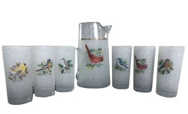 West Virginia Frosted Glass Birds Pitcher w/ x6 Tumblers - Hunter Lodge - £94.42 GBP