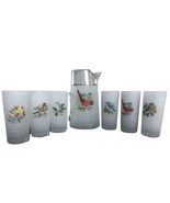 West Virginia Frosted Glass Birds Pitcher w/ x6 Tumblers - Hunter Lodge - £92.34 GBP