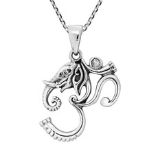 Mystical Ganesha with Om or Aum Symbol CZ .925 Silver Necklace - £24.80 GBP