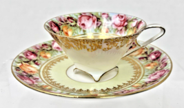 OLD RS Prussia w Beehive Mark Pink Yellow Roses Demi Cup Saucer Delicate - $29.21