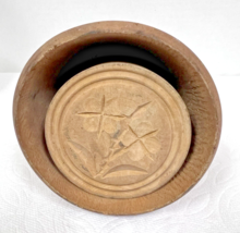 Vintage Butter Or Cookie Press Floral Plant Carved Wood 3 1/2" Wide - $38.12