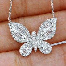 2Ct Baguette Round Cut VVS1 Diamond Butterfly Pendant In 14k White gold Finish - £93.21 GBP