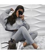 O-neck Autumn Winter Crop Pullover and Long Pants Two-piece Set - £16.45 GBP