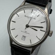 Kenneth Cole Quartz Watch KC1080 Men Silver White Leather Date Analog New Batter - $23.74