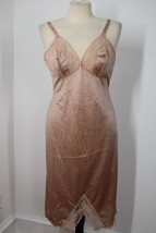 Vtg Dixie Belle 38 Brown Nude Nylon Antron Lace Full Dress Slip Anti-Static USA - £29.87 GBP