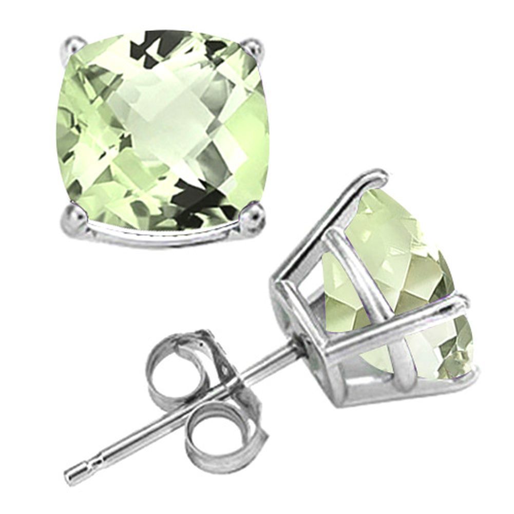 10MM Cushion Cut Green Amethyst 8CTW Stud Earrings in Sterling Silver - $64.00