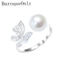 BaroqueOnly Pearl Ring 925 silver sterling ring Pave Setting Zircon Butterfly De - £9.37 GBP