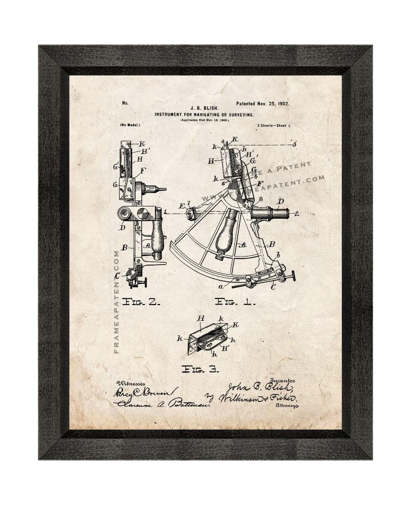 Primary image for Instrument For Navigating Or Surveying Patent Print Old Look with Beveled Wood F