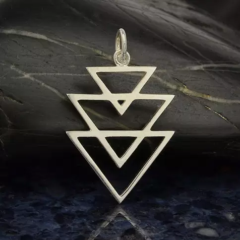 Sterling Silver Stacked Triangle Pendant 26x16mm - $386.97 MXN