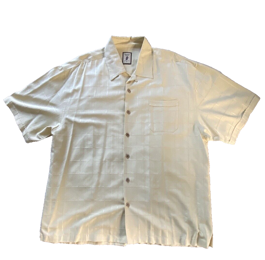Primary image for Jamaica Jaxx Hawaiian Shirt Men's 2XL Yellow 100% Silk Embossed Fabric