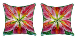 Pair of Betsy Drake Pink Lily Small Pillows 12 Inch X 12 Inch - £55.38 GBP