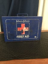Vintage Wall Mount Johnson and Johnson First Aid Kit Blue Metal Box #8161 - £13.13 GBP