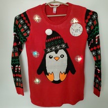 No Boundaries Womans Ugly Christmas Penguin Sweater Lights up Jrs Size XL 15-17  - £19.93 GBP