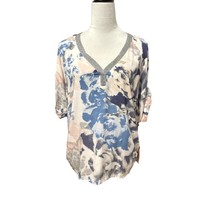 Juicy Couture Womens Blouse Pink Blue Floral 3/4 Sleeve V Neck Knit M New - £13.83 GBP