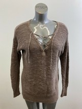 American Eagle Women&#39;s Tie V Neck Sweater Size Large Brown Long Sleeve C... - £8.87 GBP