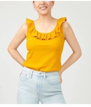 J. Crew Womens Ruffle-Neck Ribbed Tank Top Size XS Warm Marigold Yellow - £18.94 GBP