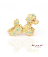 18k (750) Yellow Gold Natural Turquoise Poodle Brooch Pin - $2,821.50
