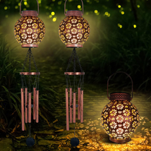 Mothers Day Gift for Mom Wife, 2PCS Solar Wind Chimes for outside Hanging Led So - £38.62 GBP