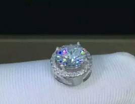 2.Ct Rotondo Diamanti Finti Halo Donna Ciondolo Collana 14K Placcato Oro Bianco - £65.58 GBP