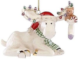 Lenox 2018 Moose Figurine Ornament Annual Marcel&#39;s Christmas Stocking Teddy NEW - £35.20 GBP