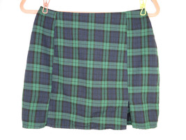 Women&#39;s Green Navy Black Plaid Mini Skirt Front Slits Size Small - £6.31 GBP