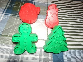 Nice Set 4 Stamp Christmas Cookie Cutters Tree Gingerbread Man Santa Snowman - £9.20 GBP