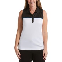 PGA TOUR Womens Colorblocked Sleeveless Golf Polo, Brilliant White Size Small - £41.81 GBP