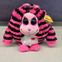 Ty Monstaz Zoey Plush Toy Pink Black Stripes 6&quot; Tall Stuffed Animal Glitzy Bow - £10.46 GBP