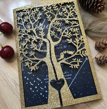 50pcs Glitter Gold/Silver Tree laser cut Wedding Invitations cards,custom Laser  - £55.46 GBP+