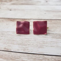Vintage Clip On Earrings - Dark Red Wavy Square - £10.38 GBP