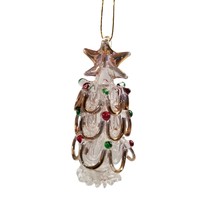 Spun Glass Christmas Tree Ornament Clear Gold Hanging Holiday Decoration Xmas - £11.94 GBP