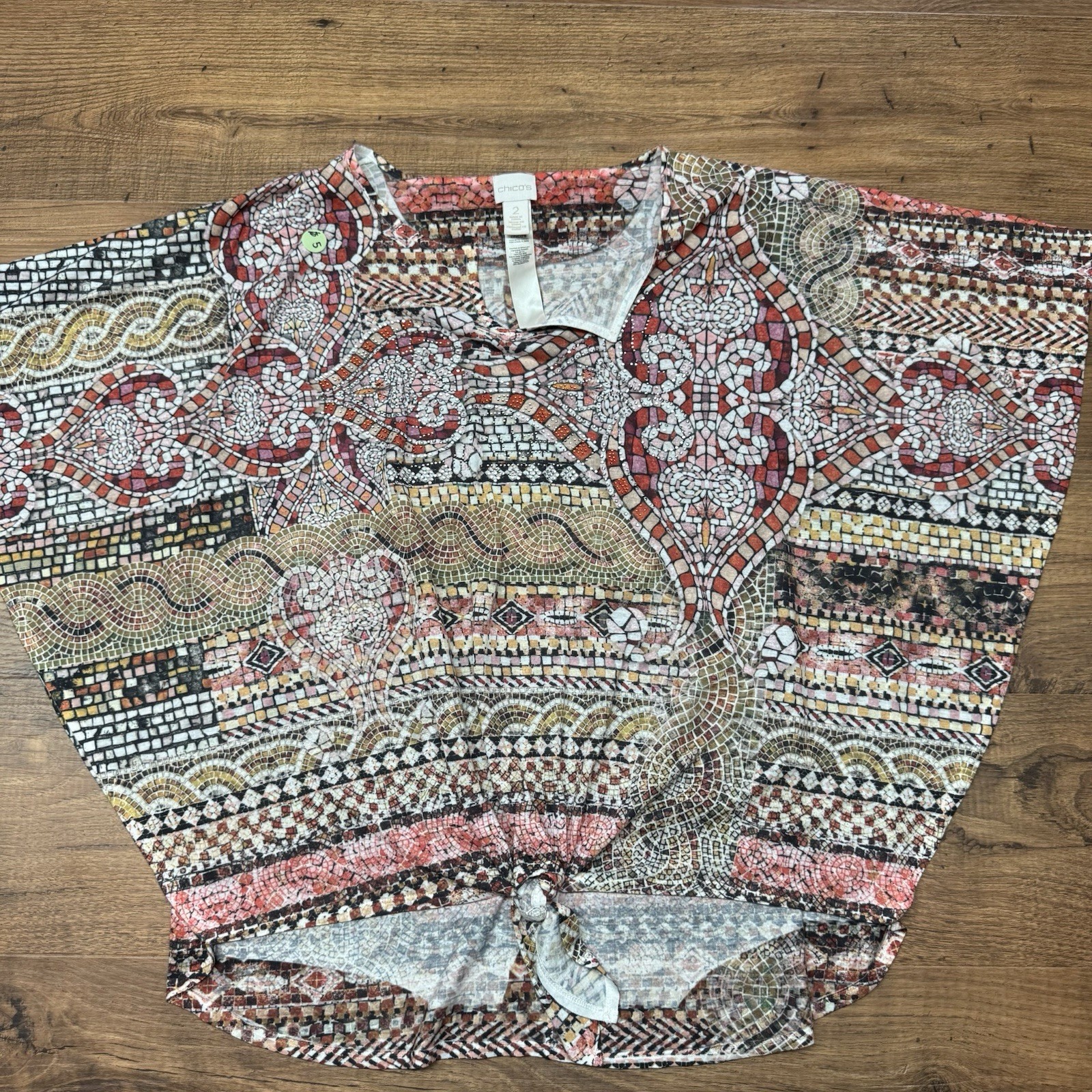 Chicos Top Blouse Size 2 Mosaic Rhinestones Kimono Butterfly Sleeve Casual - $14.44